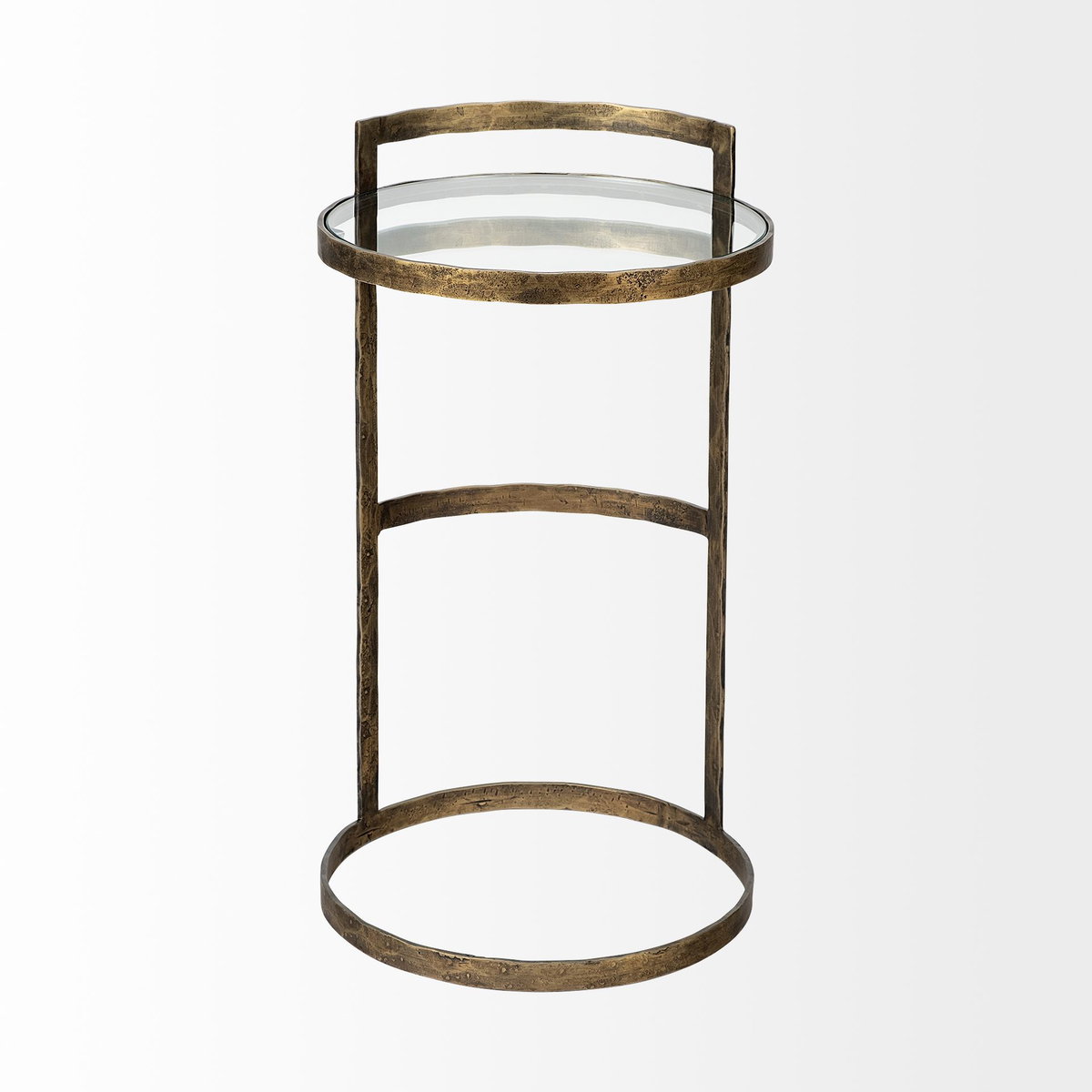 Reimer 15L x 15W Gold Round Glass Top with Metal Frame Accent Table, Side & End Table by Mercana, 15" length x 15" width x 26.5" height View 4