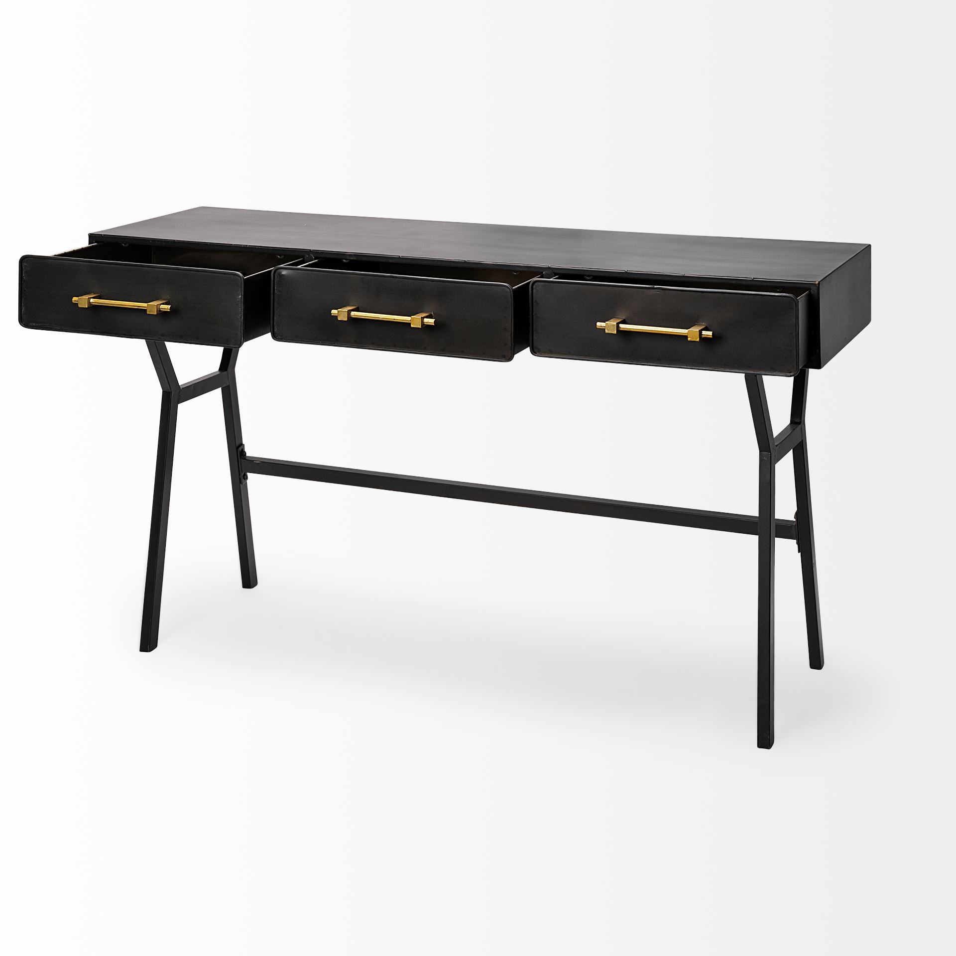 Vince 51L x 18W Black Metal with Gold Accents 3 Drawer Office Desk large image 