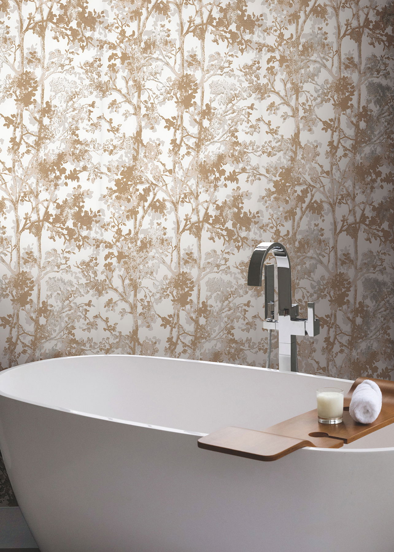 Shimmering Foliage White & Gold Wallpaper Shimmering Foliage White & Gold Wallpaper large image