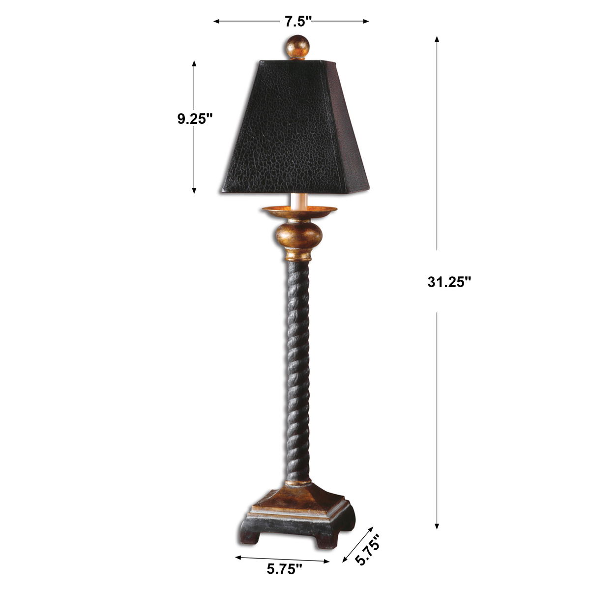 Bellcord Black Buffet Lamp, Table Lamp by Uttermost, 7.5" width x 31.25" height x 7.5" depth View 3