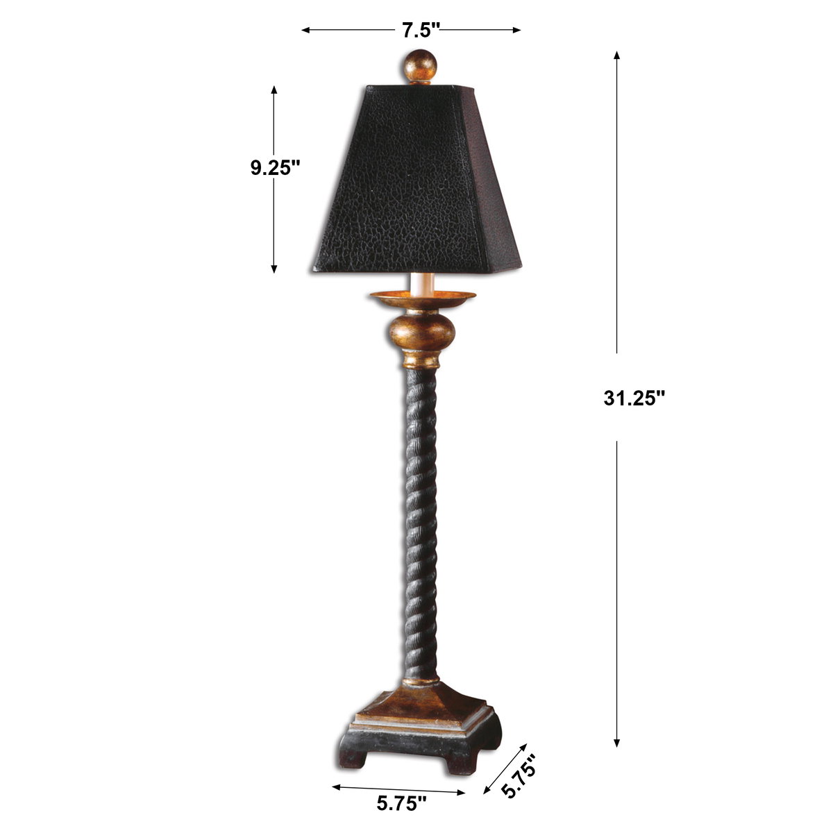 Bellcord Black Buffet Lamp, by Uttermost, 7.5" width x 2'7.25" height x 7.5" depth View 3