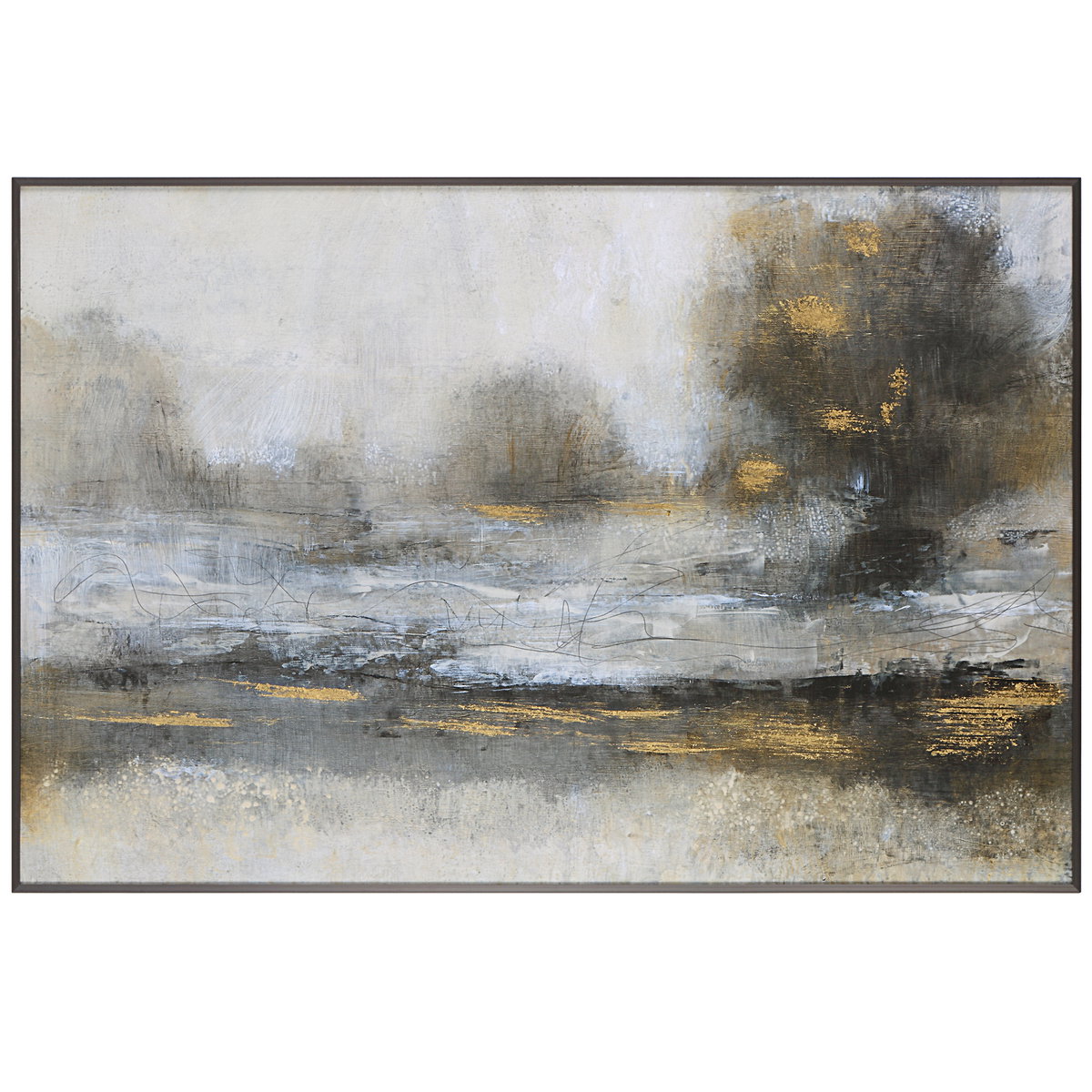 Gilt Misty Landscape Framed Print, Painting by Uttermost, 48.25" width x 32.25" height x 1.57" depth View 1