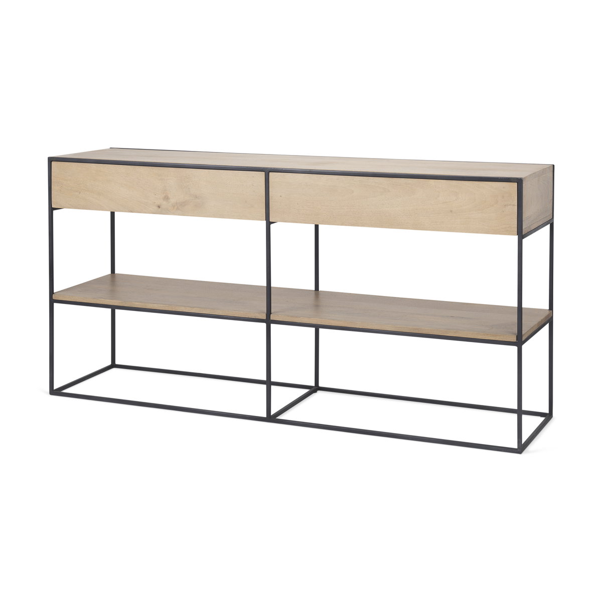 Morris  Beige Wood with Black Metal Frame 2 Drawer Console Table, by Mercana, 63" length x 15" width x 31" height View 1