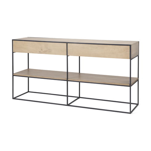 Morris  Beige Wood with Black Metal Frame 2 Drawer Console Table