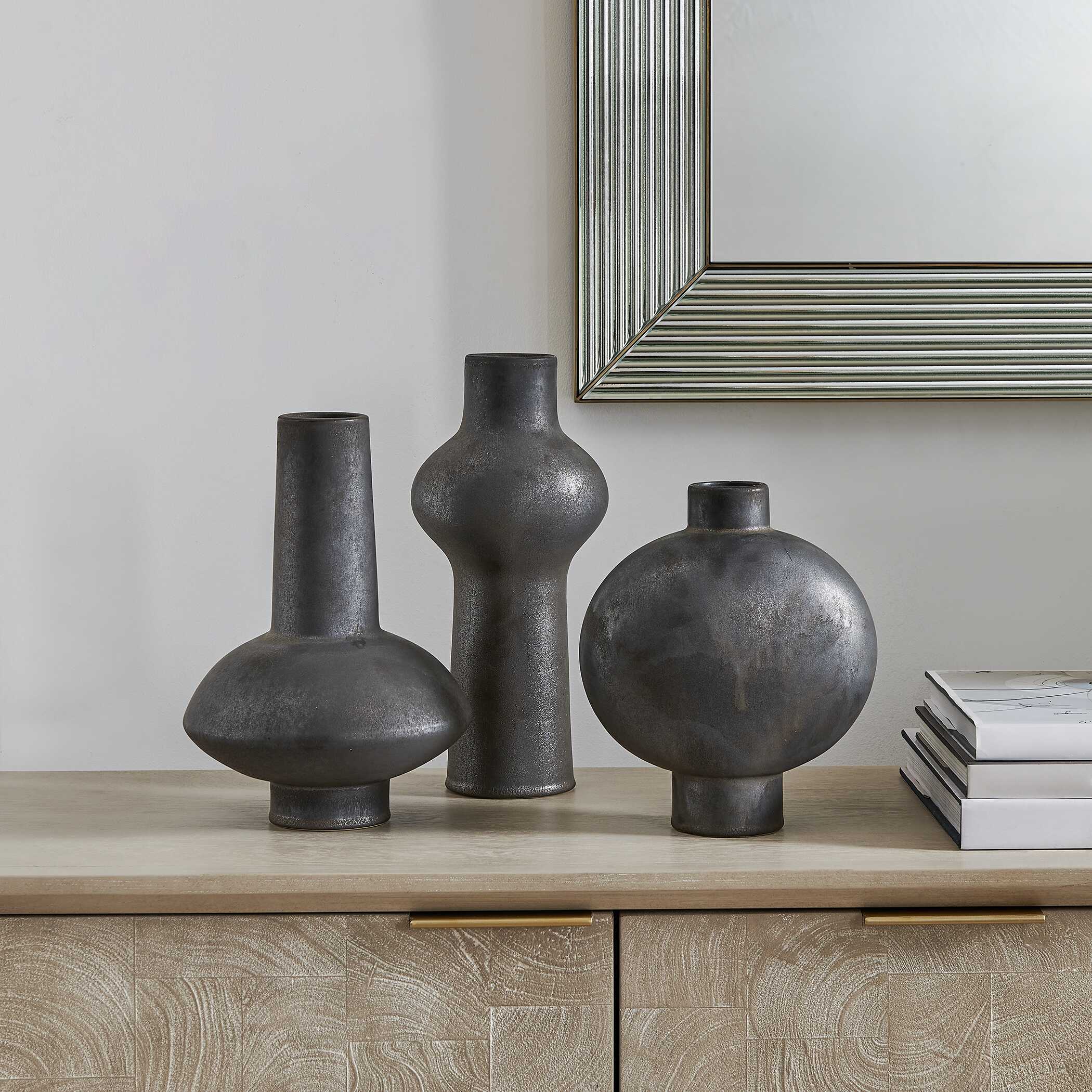 Charcoal Bloom Indoor-Outdoor Vases Set/3, Decorative by Uttermost, 7.5" width x 11" height x 7.5" depth View 3