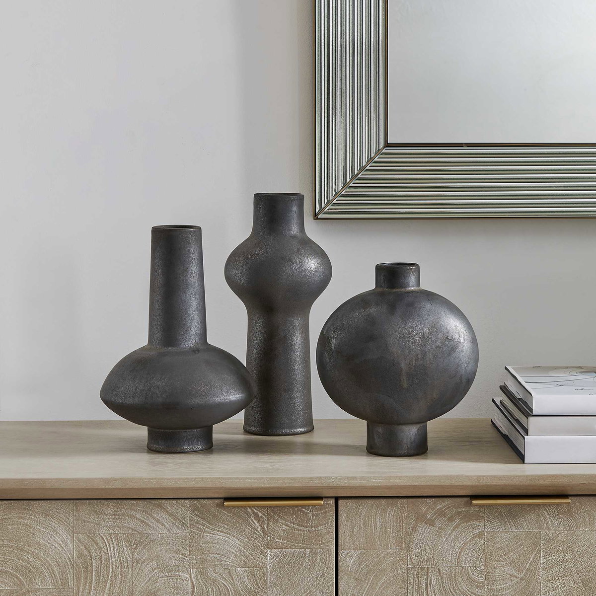 Charcoal Bloom Indoor-Outdoor Vases Set/3, by Uttermost, 7.5" width x 11" height x 7.5" depth View 3