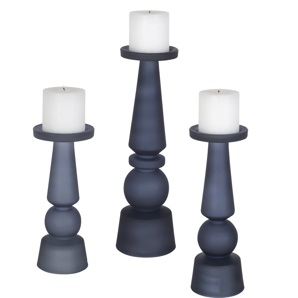 Cassiopeia Blue Glass Candleholders Set/3, Candles & Candle Holder by Uttermost, 4.5" width x 15" height x 4.5" depth View 1