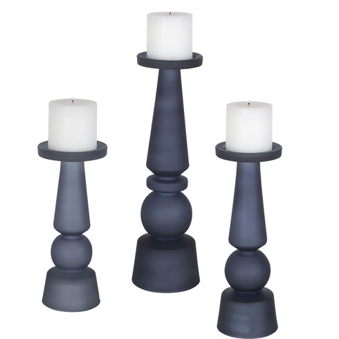 Cassiopeia Blue Glass Candleholders Set/3