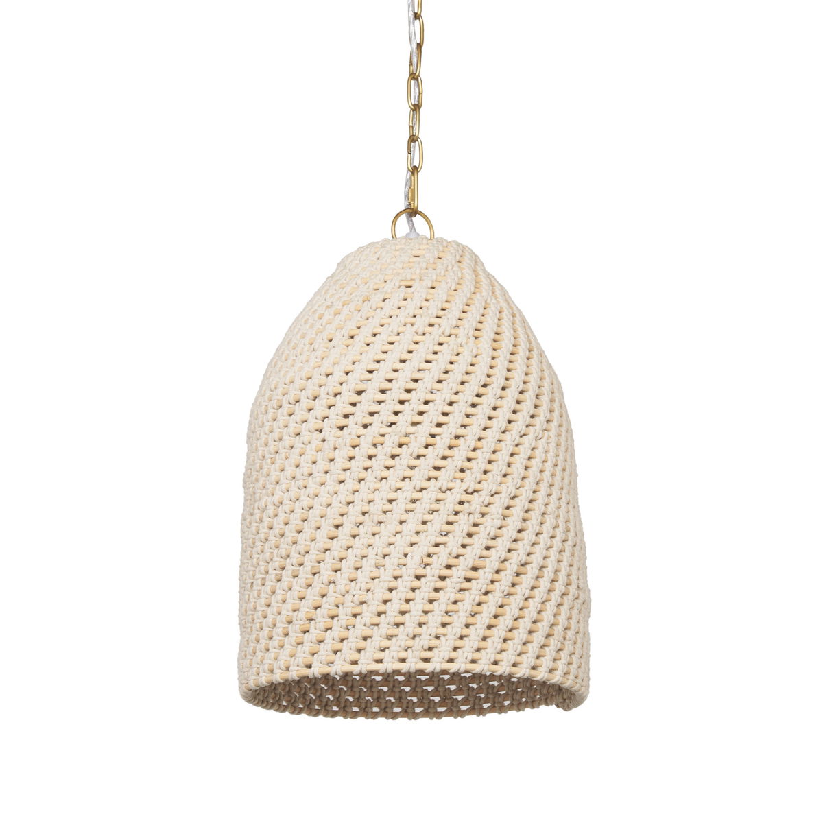 Tosha 1-Light Cotton Rope Bell Pendant, by Mercana, 12.5" length x 12.5" width x 19" height View 1