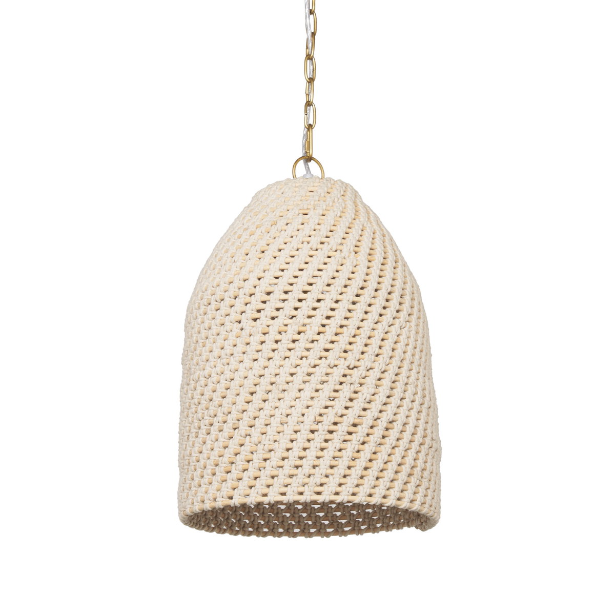 Tosha 1-Light Cotton Rope Bell Pendant, by Mercana, 12.5" length x 12.5" width x 19" height View 1