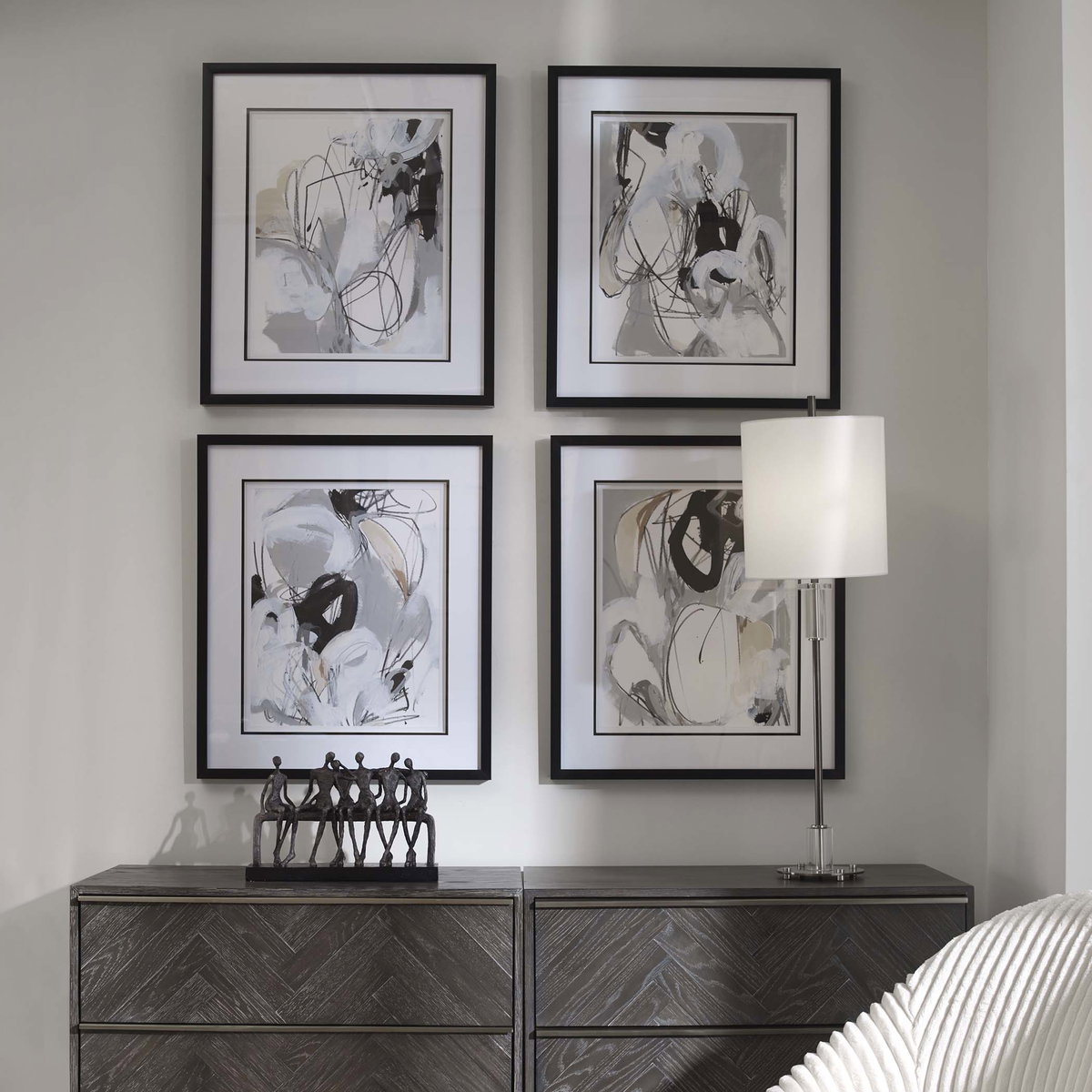 Tangled Threads Abstract Framed Prints Set/4, Art by Uttermost, 24.37" width x 28.37" height x 1.62" depth View 2