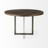 Faye 48' Round Dining Table | Med Brown Wood & Antique Nickel Metal | Seats 4, by Mercana, 48" length x 48" width x 30" height thumbnail 4