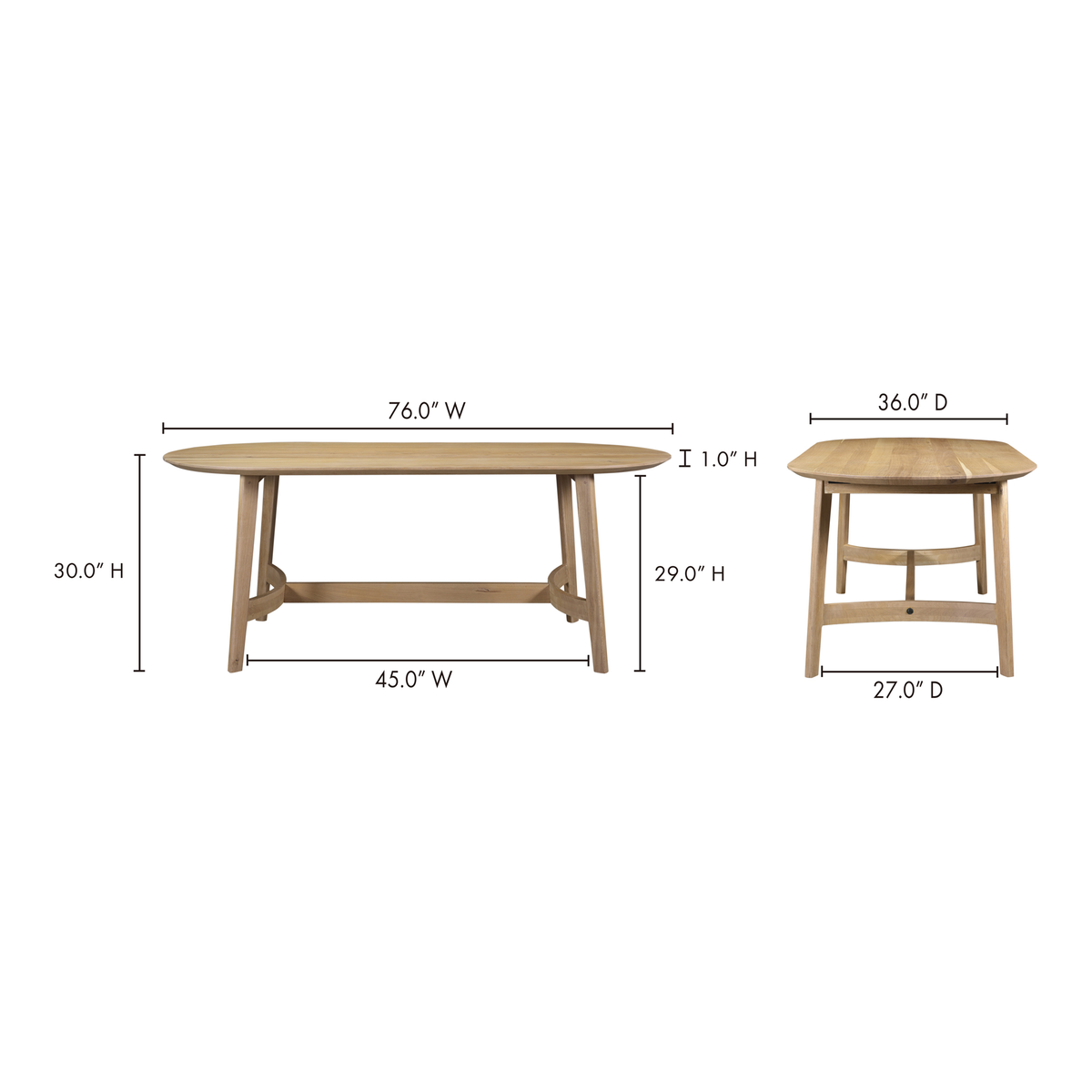 Trie Small Dining Table Natural, by Moe's Home, 76" width x 30" height x 36" depth View 10