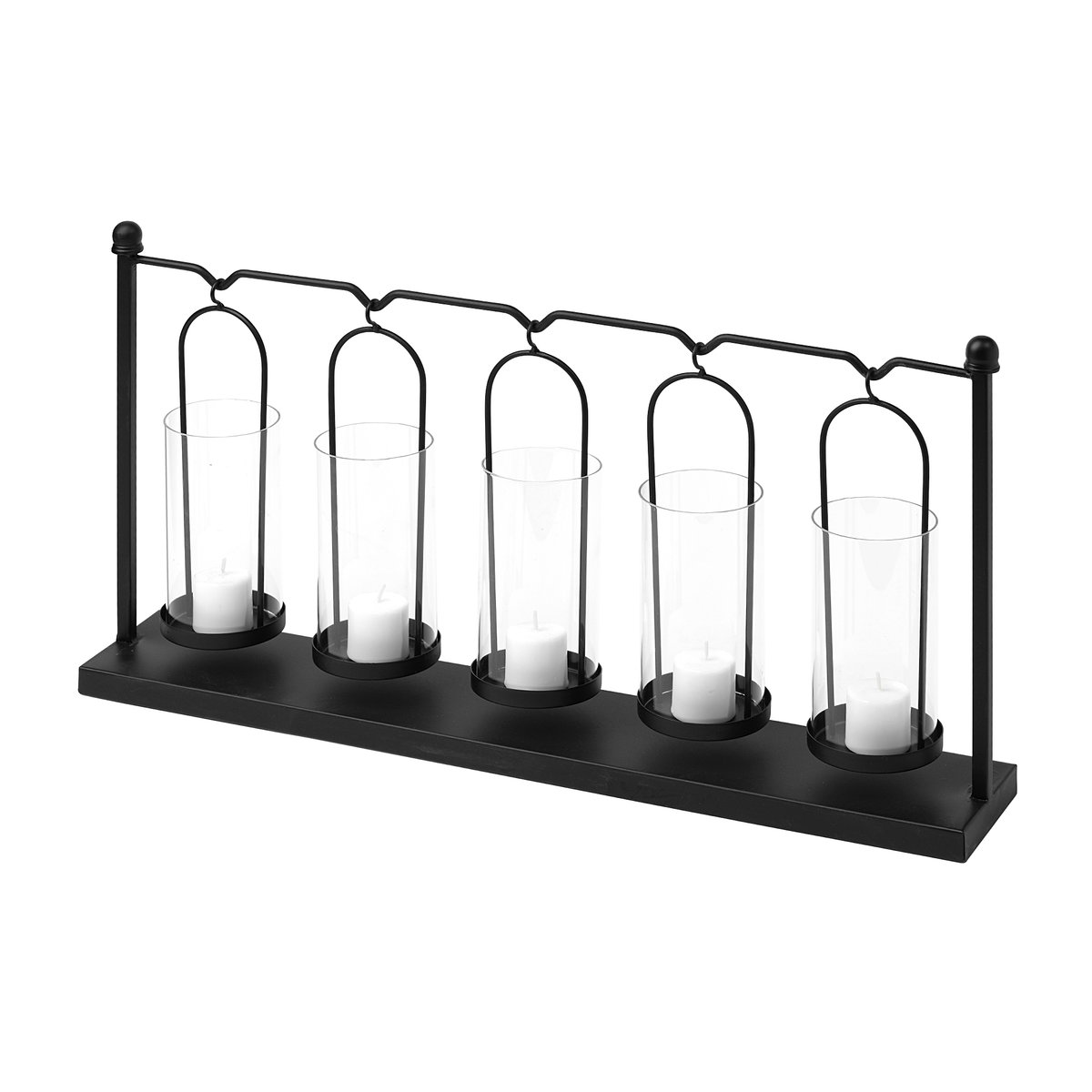 Erlen Black Metal Hanging Votive Five Candle Table Candle Holder, Candles & Candle Holder by Mercana, 23.62" length x 3.94" width x 12.8" height View 1