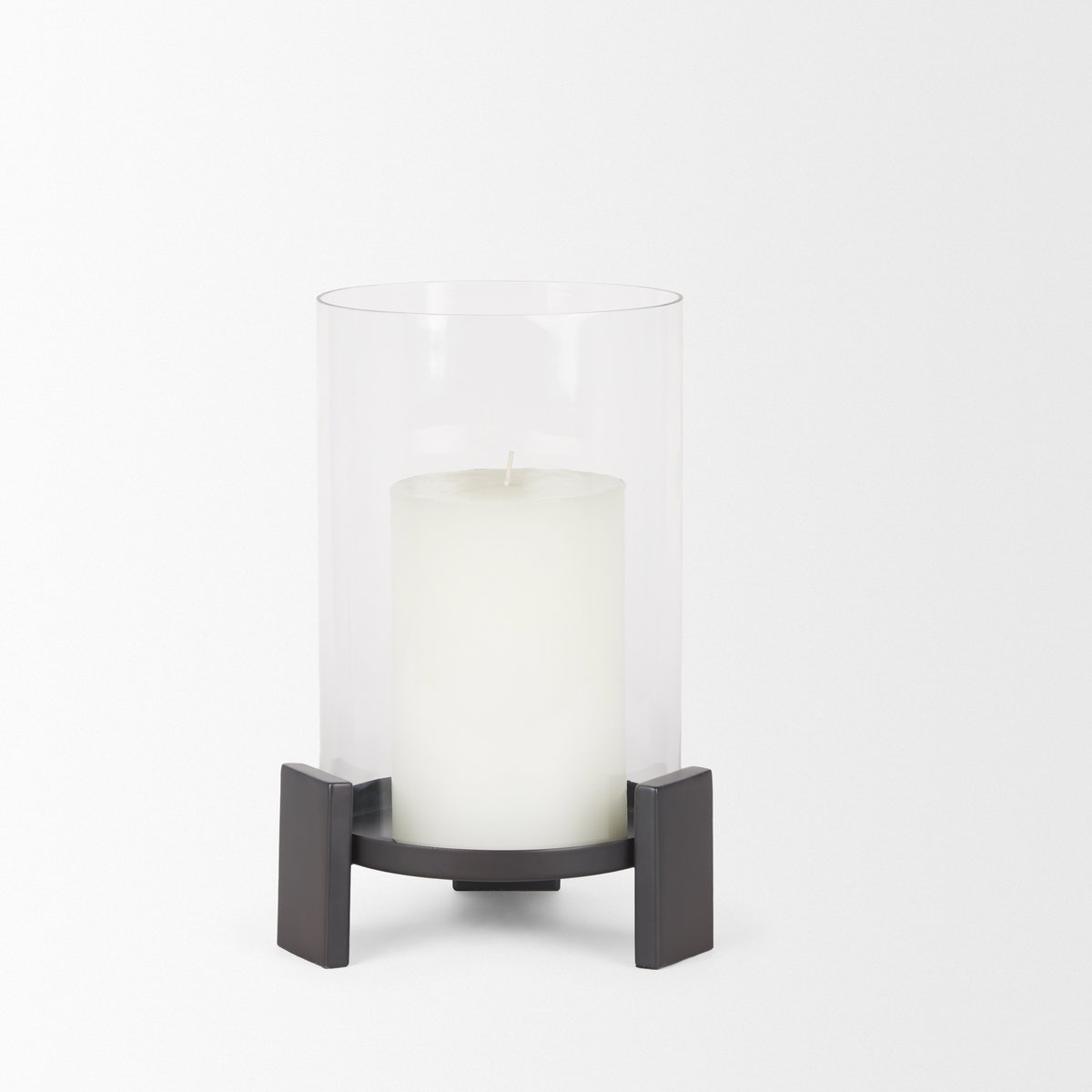 Price Small Matte Black-Brown Metal with Glass Hurricane Candle Holder, Candles & Candle Holder by Mercana, 8" length x 8" width x 11.5" height View 5