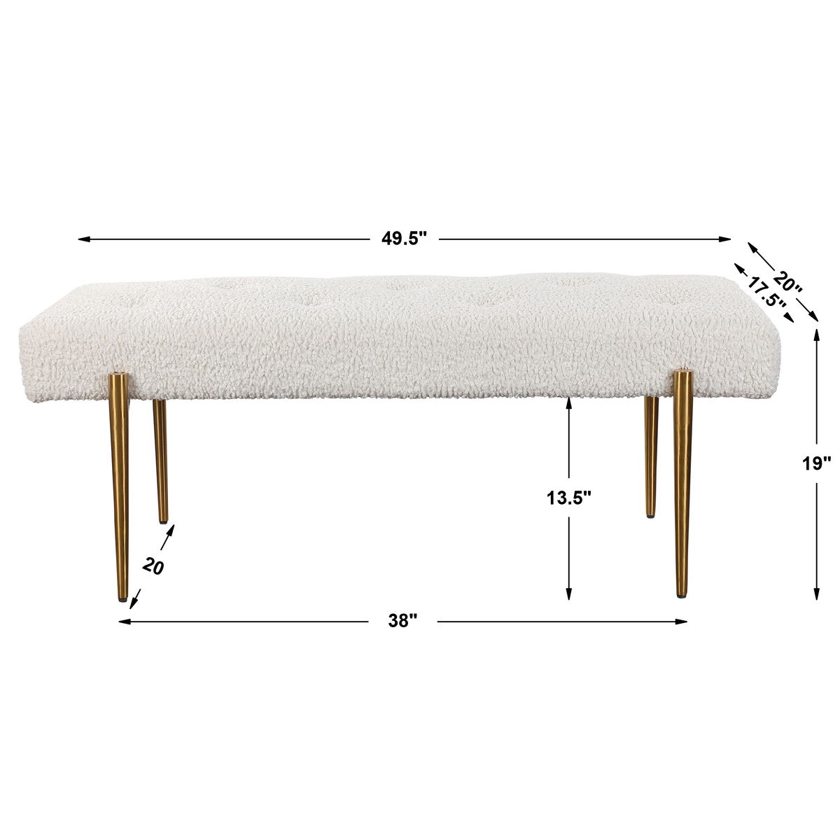 Olivier White Bench, Benche by Uttermost, 49" width x 19" height x 20" depth View 3