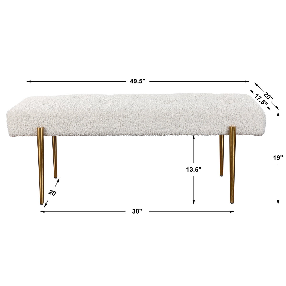 Olivier White Bench, Benche by Uttermost, 49" width x 19" height x 20" depth View 3