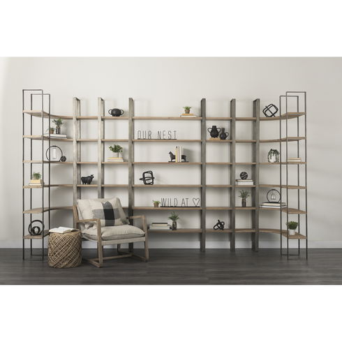 Taunton 80L x 10.5W x 90H Medium Brown Wood with Antique Nickel Metal Frame 6 Tier Shelving Unit