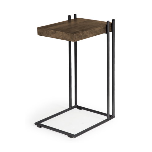 Maddox 16L x 13.5W x 27H Medium Brown Wood with Black Metal C-shaped End/Side Table