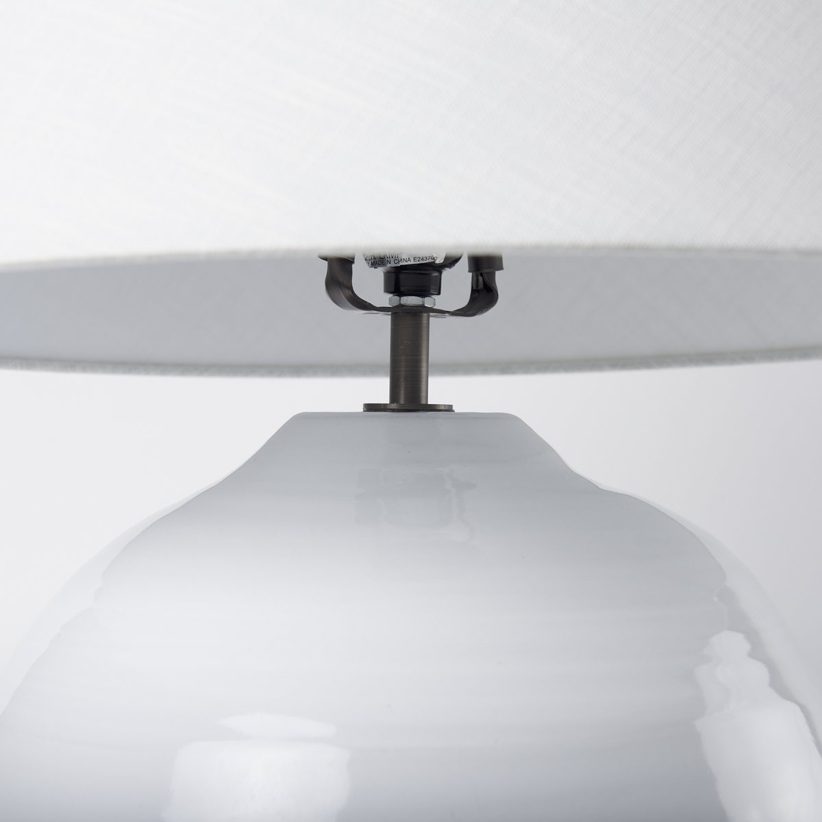 Mehdi White Ceramic Table Lamp, by Mercana, 12.2" length x 12.2" width x 11.02" height View 10