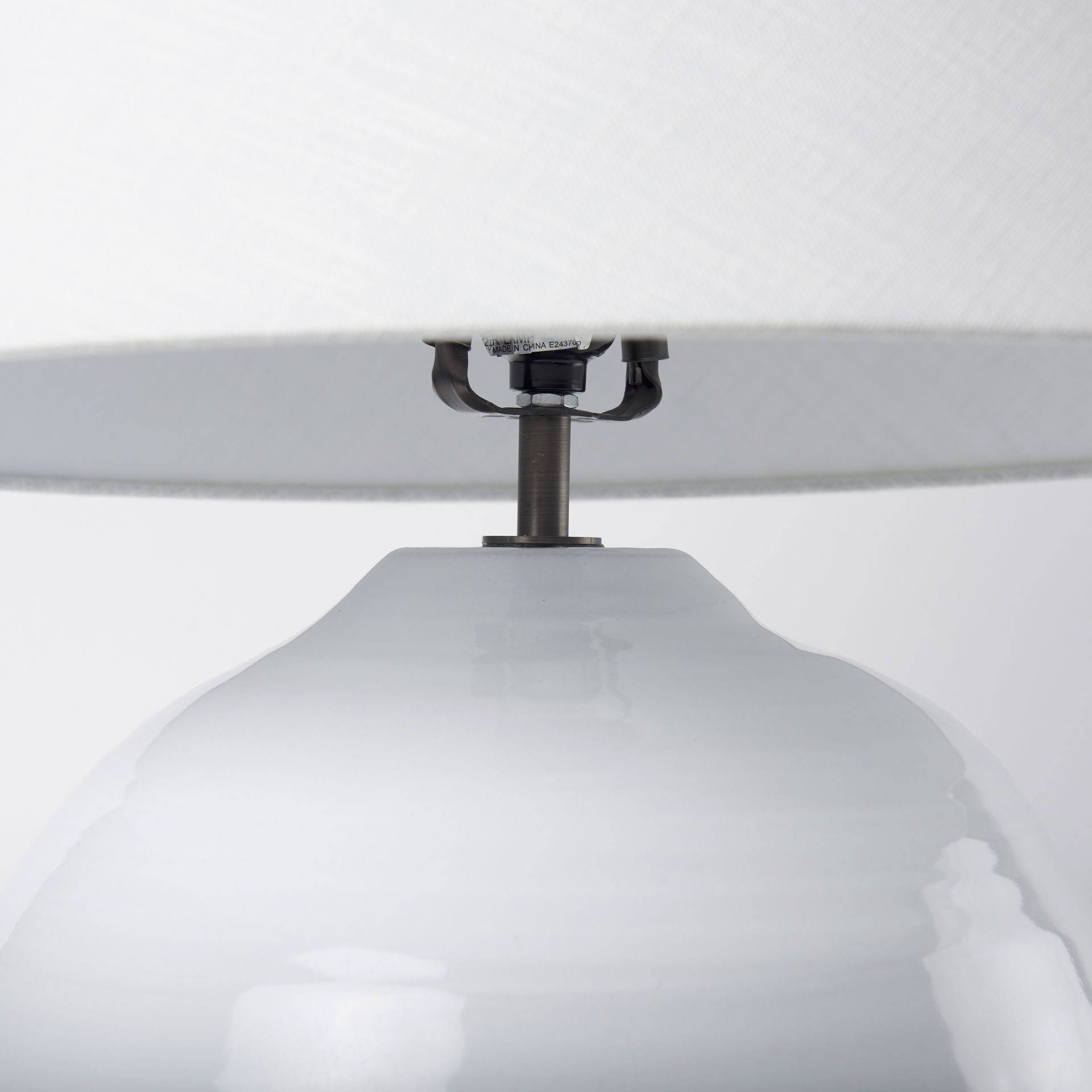 Mehdi White Ceramic Table Lamp, by Mercana, 12.2" length x 12.2" width x 11.02" height View 9