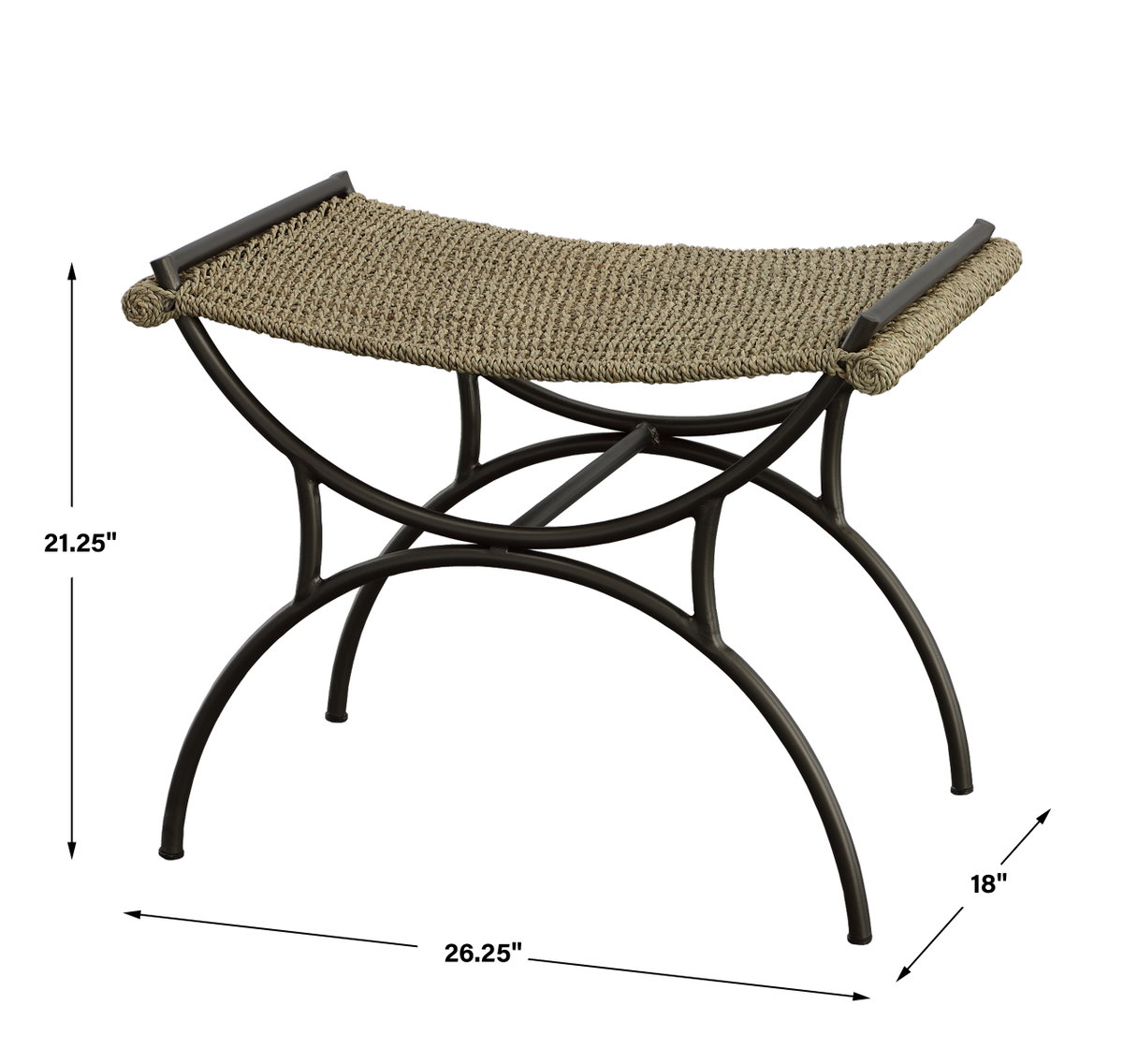 Playa Seagrass Small Bench, Benche by Uttermost, 26.25" width x 21.25" height x 18" depth View 3