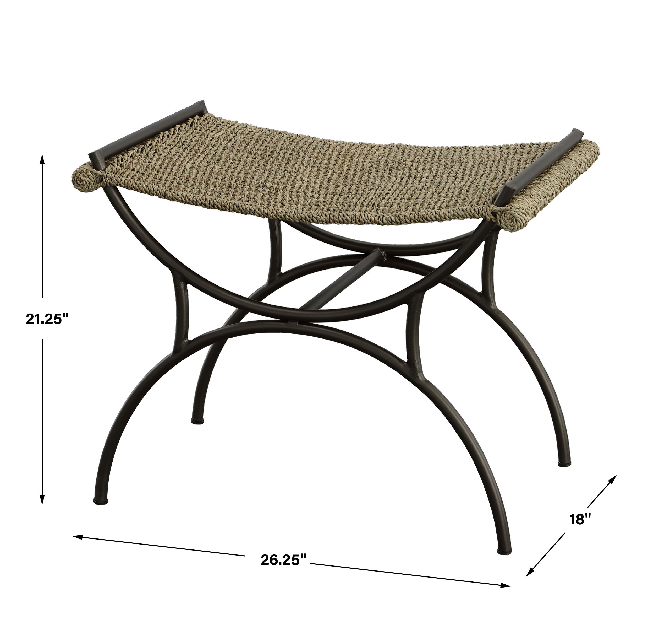 Playa Seagrass Small Bench, Furniture by Uttermost, 26.25" width x 21.25" height x 18" depth View 3