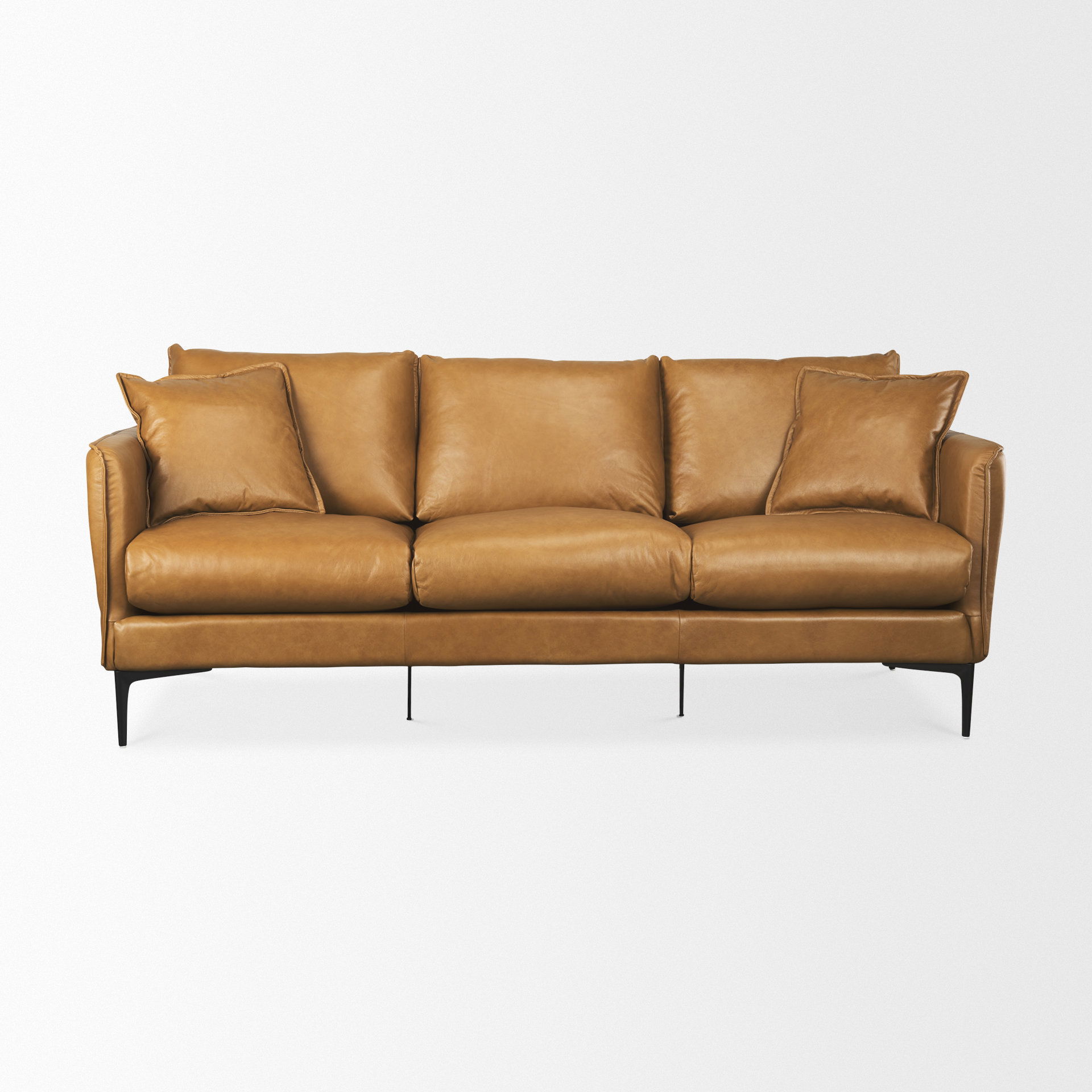 Lake Como  Tan Leather Three Seater Sofa, Sofas & Sectional by Mercana, 85.83" length x 36.61" width x 32.28" height View 6