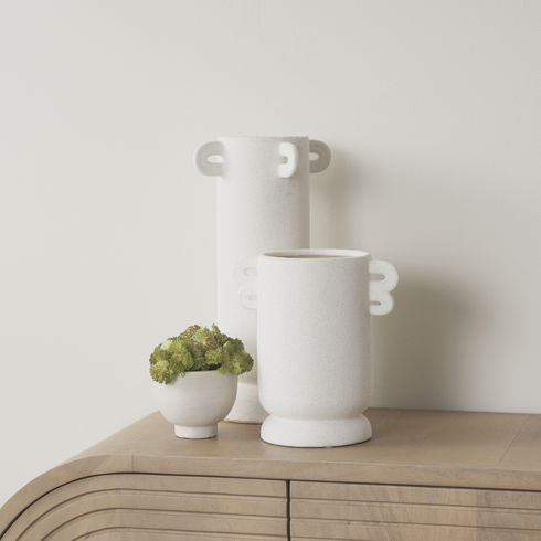Dylan Tall Textured Off White with Handles Ceramic Vase
