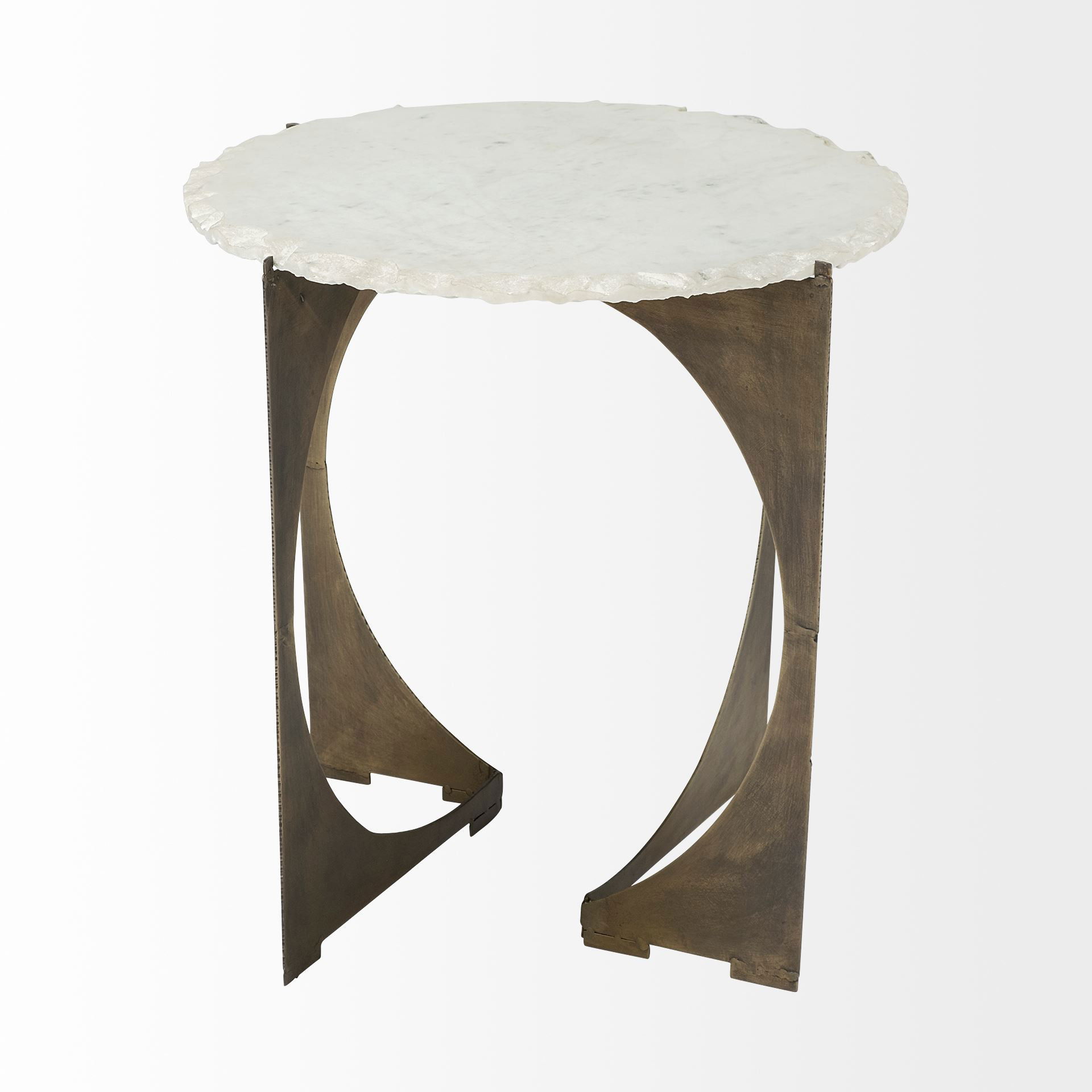 Reinhold II 21L x 21W x 21H Round Live-Edge Marble Top and Gold Metal Base Side/End Table large image 