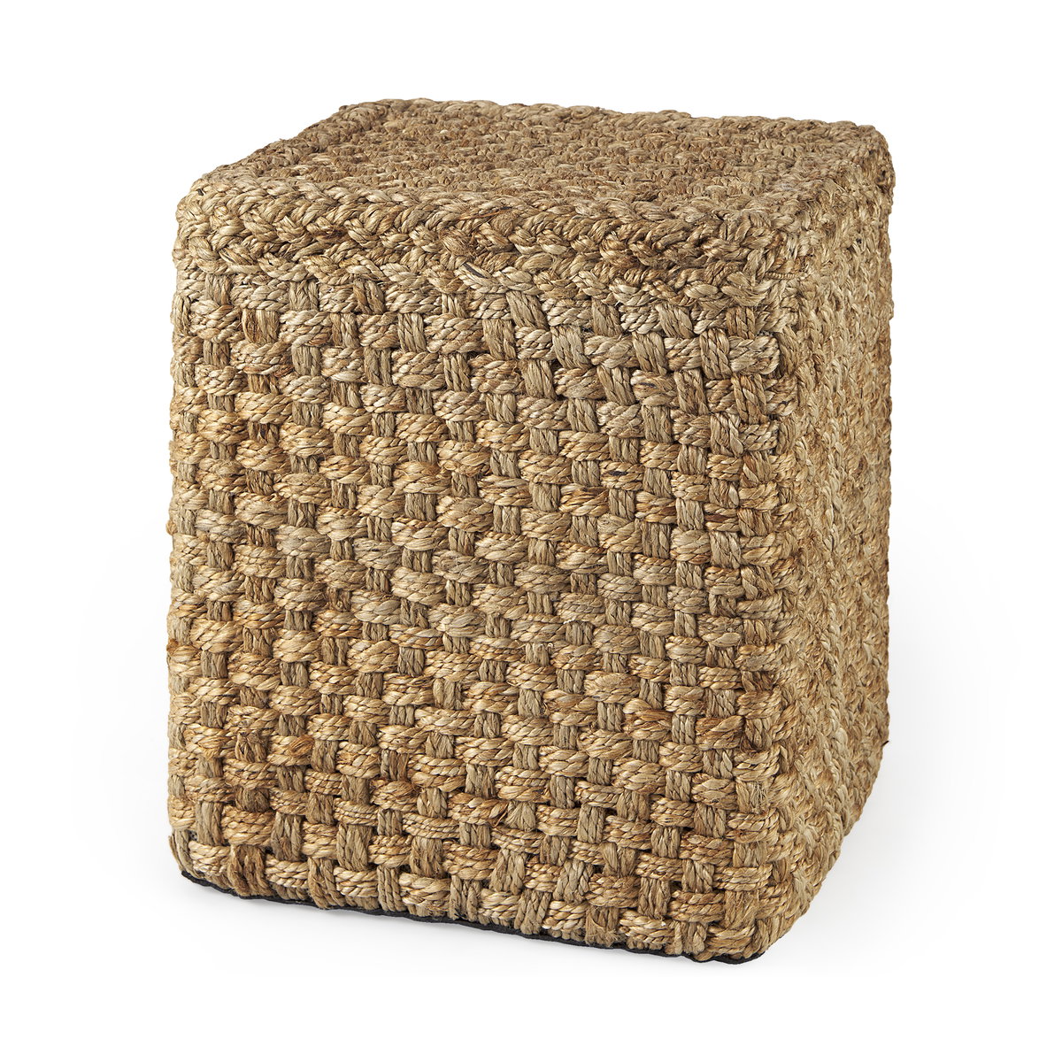 Aylin 16.5' Square Brown Jute Pouf, Ottoman by Mercana, 16.5" length x 16.5" width x 17.75" height View 1