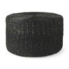 Dina 75L x 75W x 45H Black Cornhusk and Water Hyacinth Round Coffee Table Pouf, Ottoman by Mercana, 29.53" length x 29.53" width x 15.75" height thumbnail 1