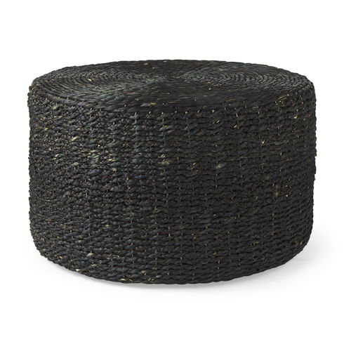 Dina 75L x 75W x 45H Black Cornhusk and Water Hyacinth Round Coffee Table Pouf