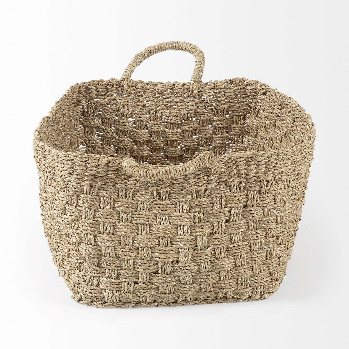Emra (Set of 3) Light Brown Seagrass Rectangular Basket with Handles, Bins & Basket by Mercana, 17.32" length x 11.81" width x 7.87" height View 4