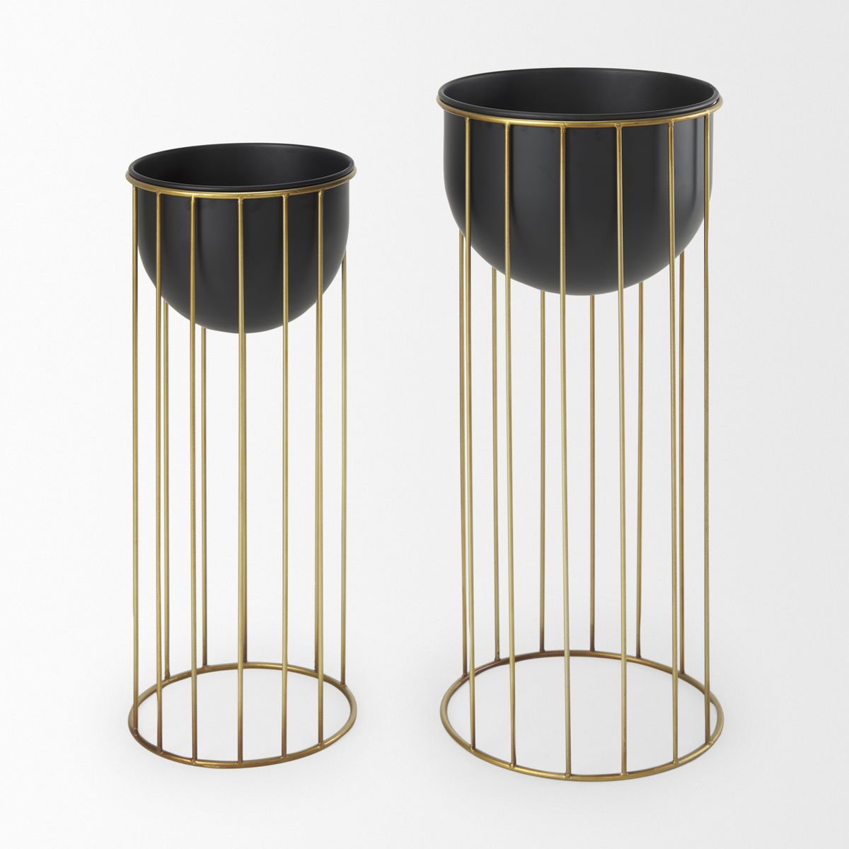 Danica Set of 2 Matte Black Metal Plant Stands, Planter by Mercana, 10.43" length x 10.43" width x 25.39" height View 3