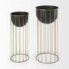 Danica Set of 2 Matte Black Metal Plant Stands, Planter by Mercana, 10.43" length x 10.43" width x 25.39" height thumbnail 3