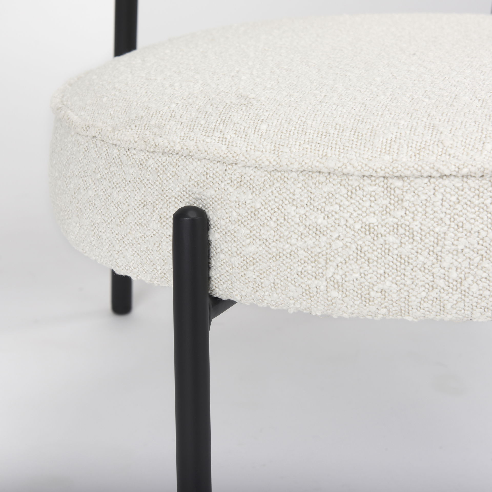 Amelia Cream Boucle with Black Metal Upholstered Accent Chair, by Mercana, 21.26" length x 21.26" width x 30.31" height View 11