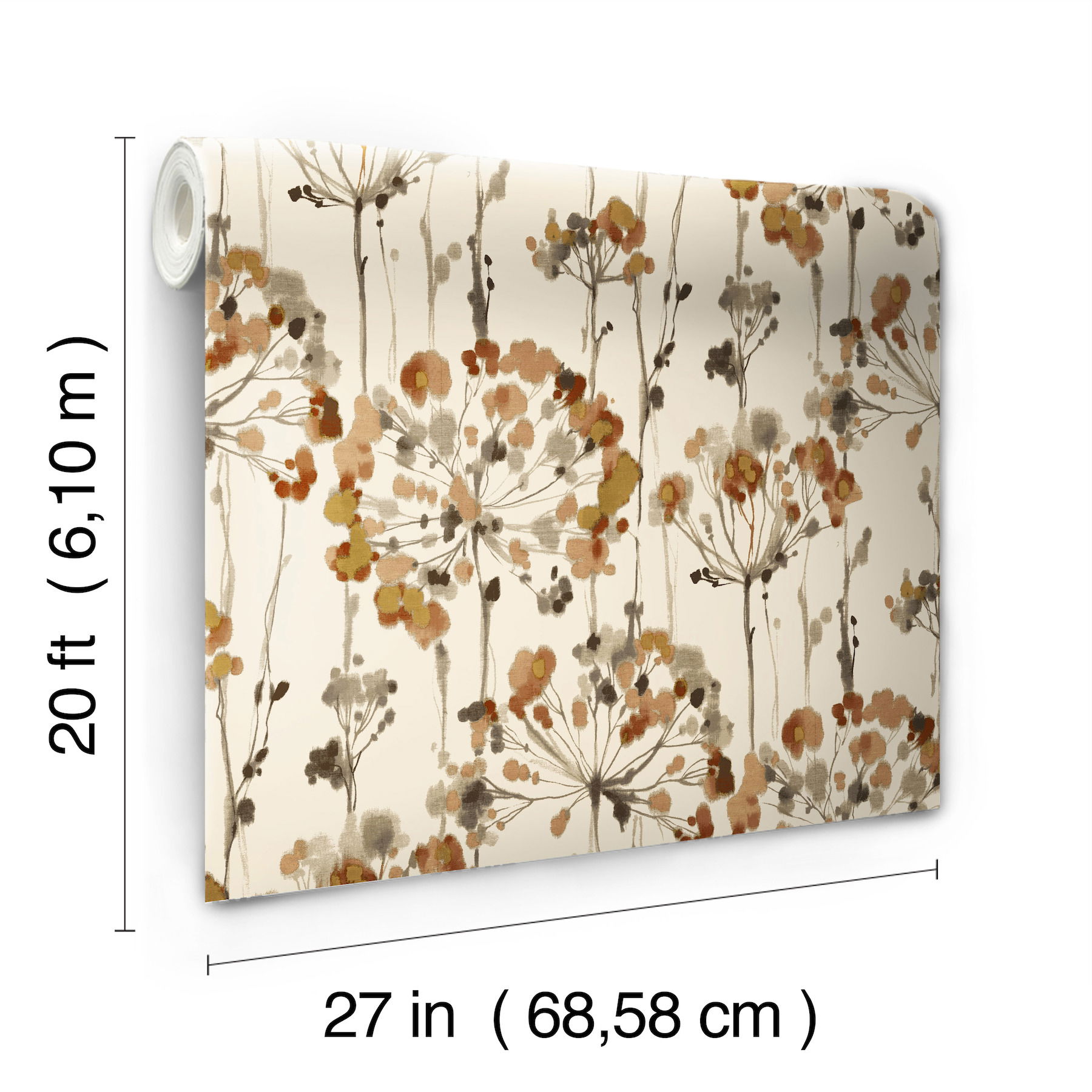 Flourish Burnt Orange Peel & Stick Wallpaper large image 