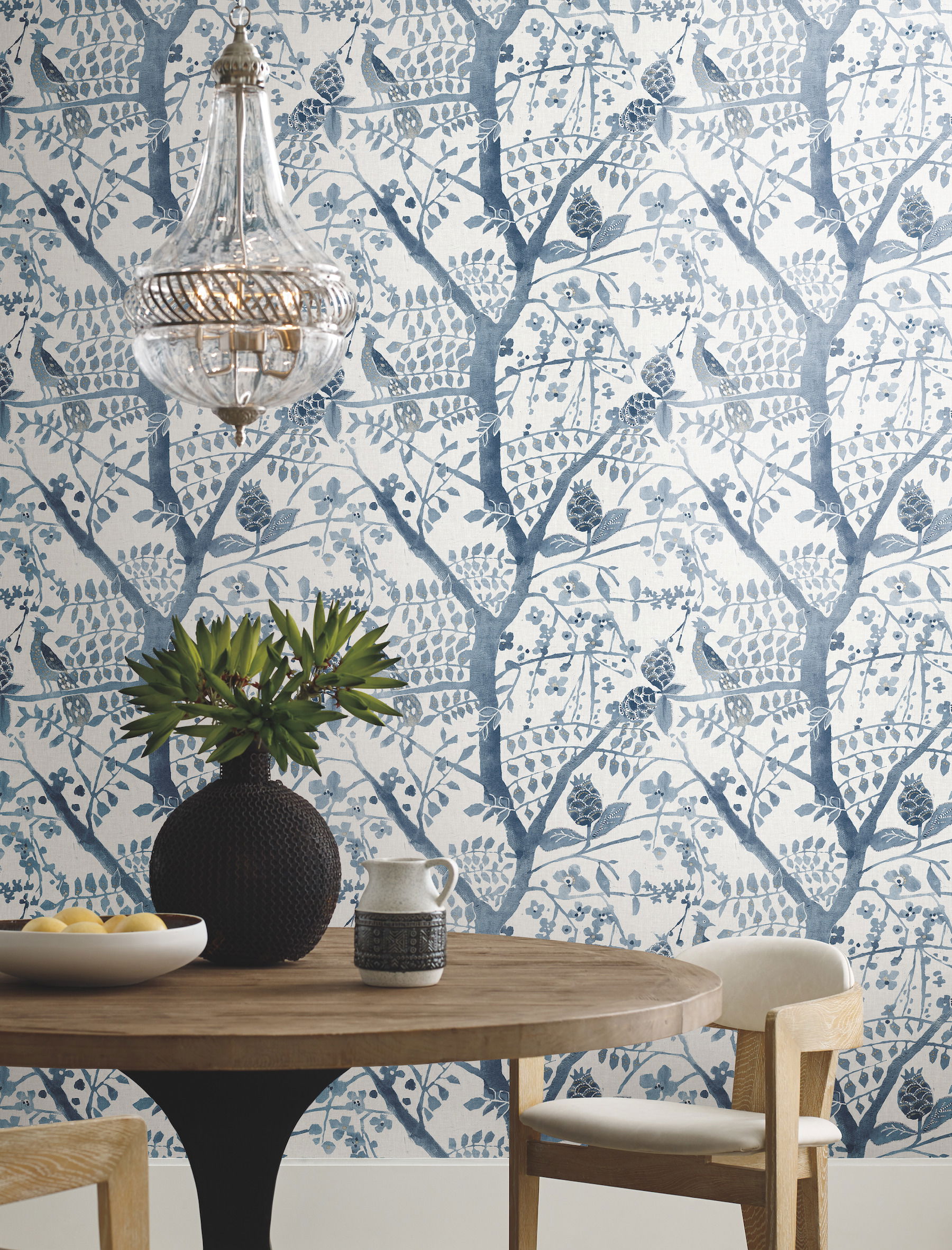 Peacock Block Print Blue Wallpaper large image 
