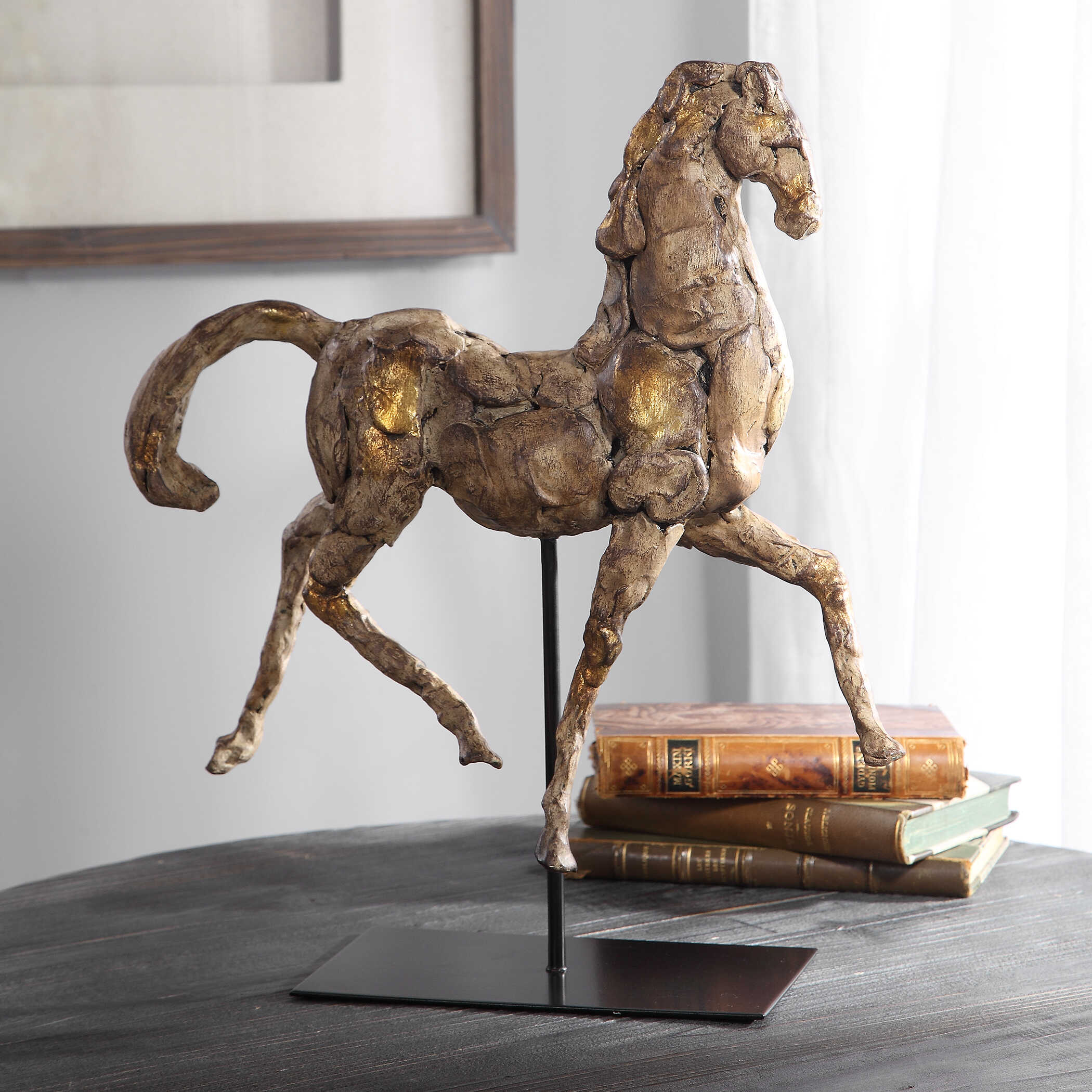 Caballo Dorado Horse Sculpture, Decorative by Uttermost, 14" width x 16.5" height x 5.12" depth View 7