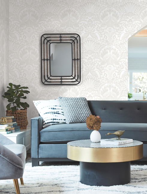 Egret Damask White & Cream Wallpaper