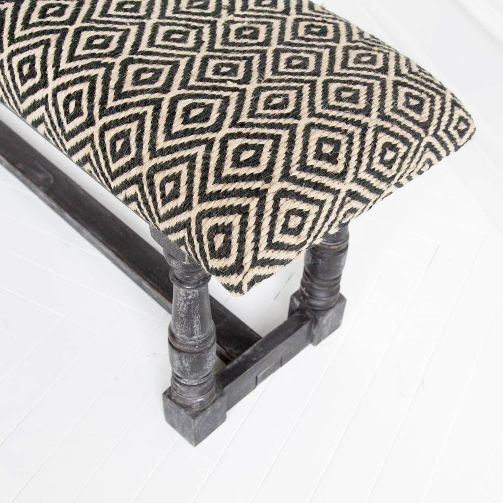 Denison 55L x 14.5W Black Beige Woven Cushion Top W Black Wood Base Accent Bench, Benche by Mercana, 55" length x 14.5" width x 19" height View 4