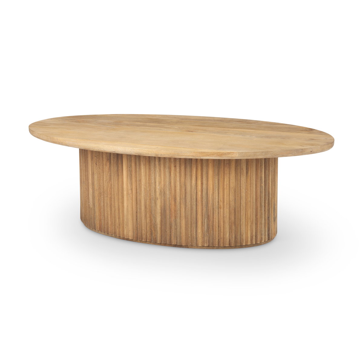 Terra 48L x 28W x 15H Light Brown Wood Oval Fluted Coffee Table, by Mercana, 48" length x 28" width x 15" height View 1