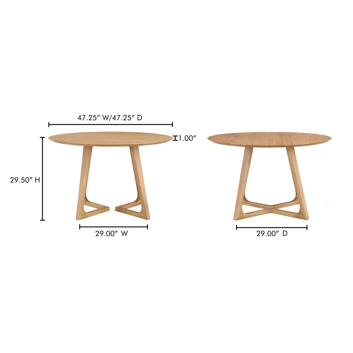 Godenza Round Dining Table Natural Oak, by Moe's Home, 47.25" width x 29.5" height x 47.25" depth View 9