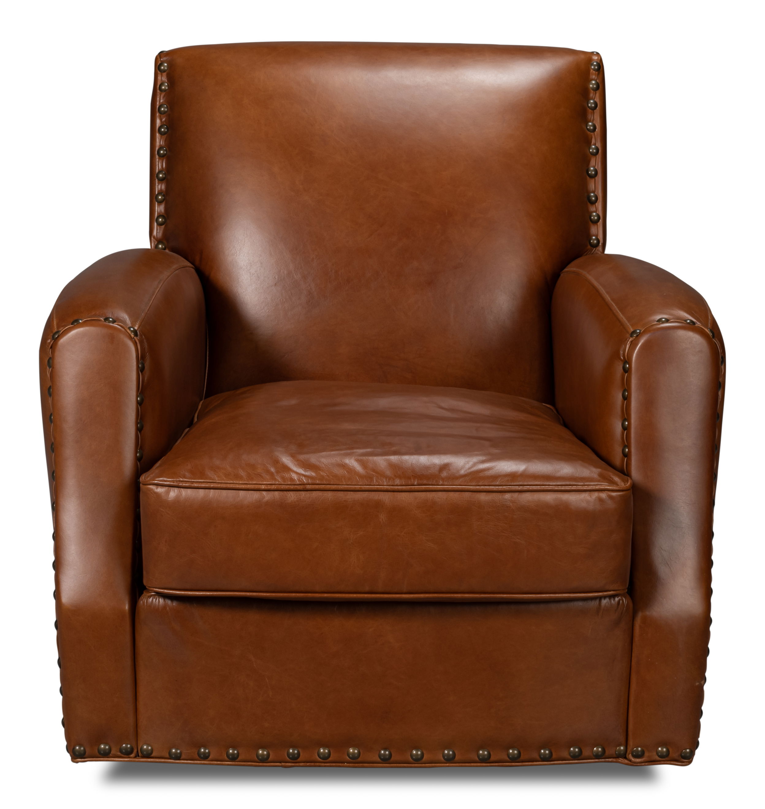 Taft Leather Swivel Chair, Havana Brown, Seating by Sarreid, 32" length x 30" width x 33" height View 2