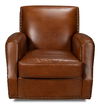 Taft Leather Swivel Chair, Havana Brown, Seating by Sarreid, 32" length x 30" width x 33" height thumbnail 2