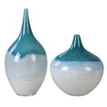 Online Designer Bedroom Carla Teal White Vases, S/2