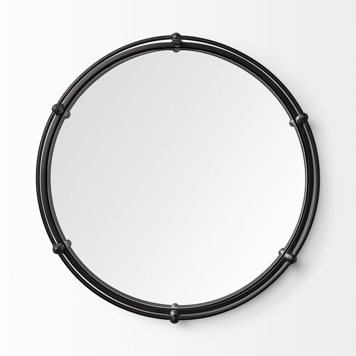Kimbel 24L x 24W Black Metal Mirrored Base Round Tray, Decorative Tray by Mercana, 24" length x 24.02" width x 5" height View 9