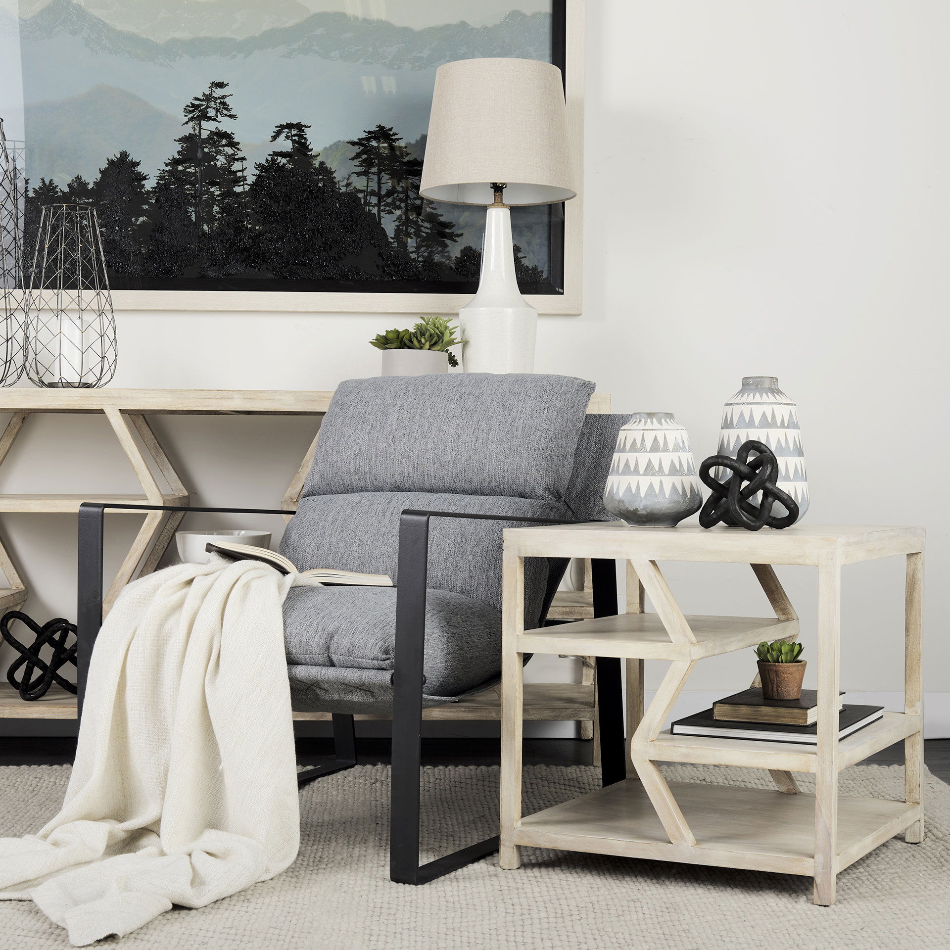 Guilia Castlerock Gray With Metal Frame Sling Accent Chair, by Mercana, 26.77" length x 34.88" width x 29.96" height View 5