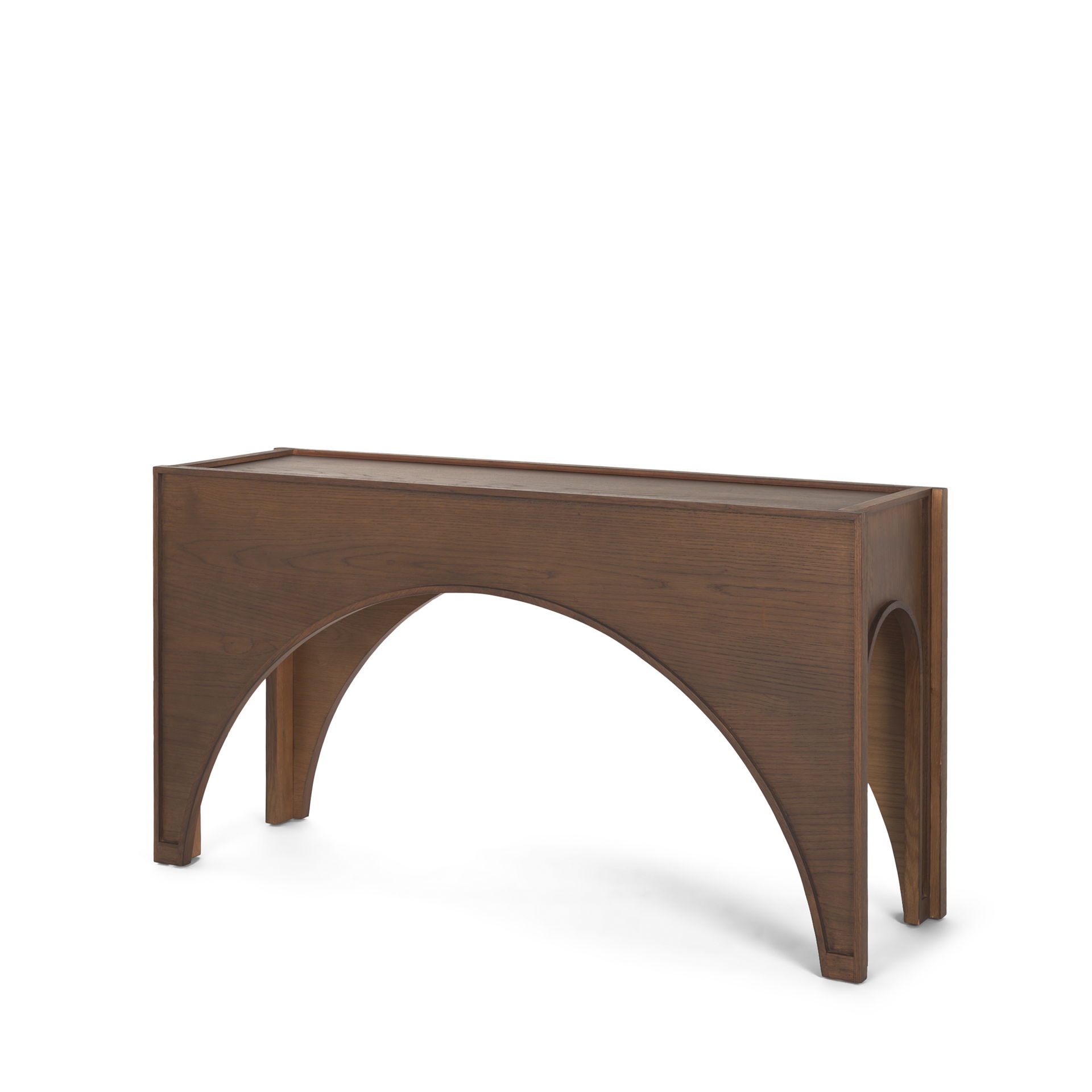 Laraya Dark Brown Wood Arched Console Table, by Mercana, 55" length x 16" width x 30" height View 1